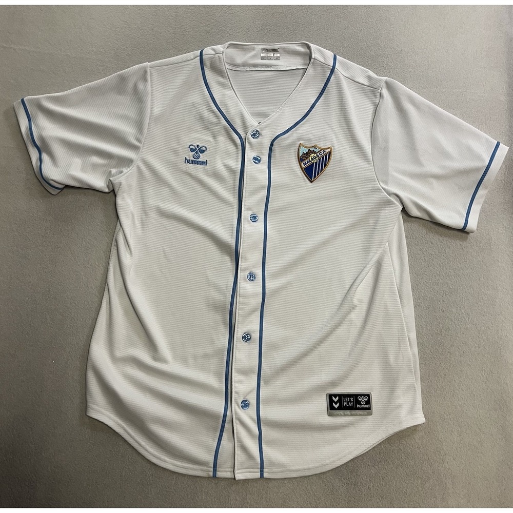 Málaga CF Rubén Hummel Jersey Men's Size Medium White Blue Button Up